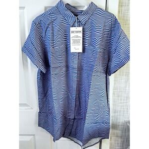 Wildfang The Essential Button Up Short Sleeve Sonic Print Pink Blue Large BBB